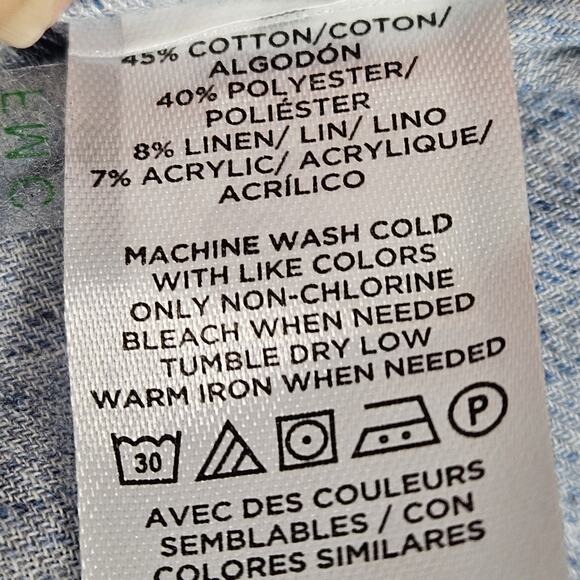 Loft Shirt Metallic Clip V-Neck Pocket Popover Linen/Cotton Blend Blue Collared - Picture 5 of 8